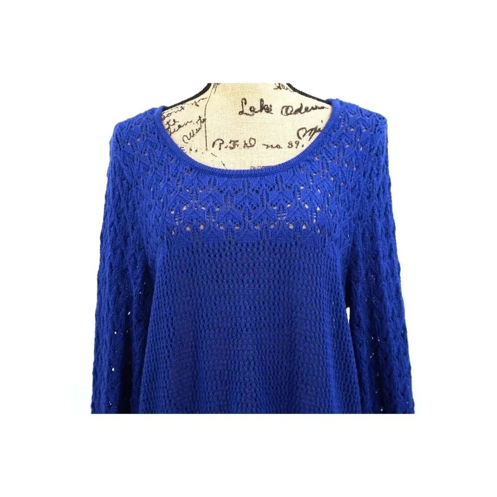 Avenue Sweater Women 14/16 Blue Long Tunic Round Neck Long Bell Sleeve Soft - Picture 4 of 9